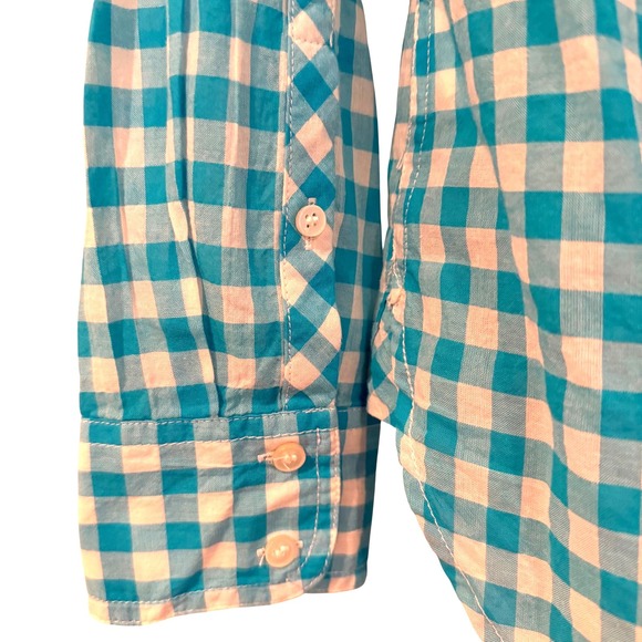 J.Crew‎ Classic Fit Boy Crinkle Gingham Shirt Women's 6 Blue Career Preppy - Picture 8 of 12